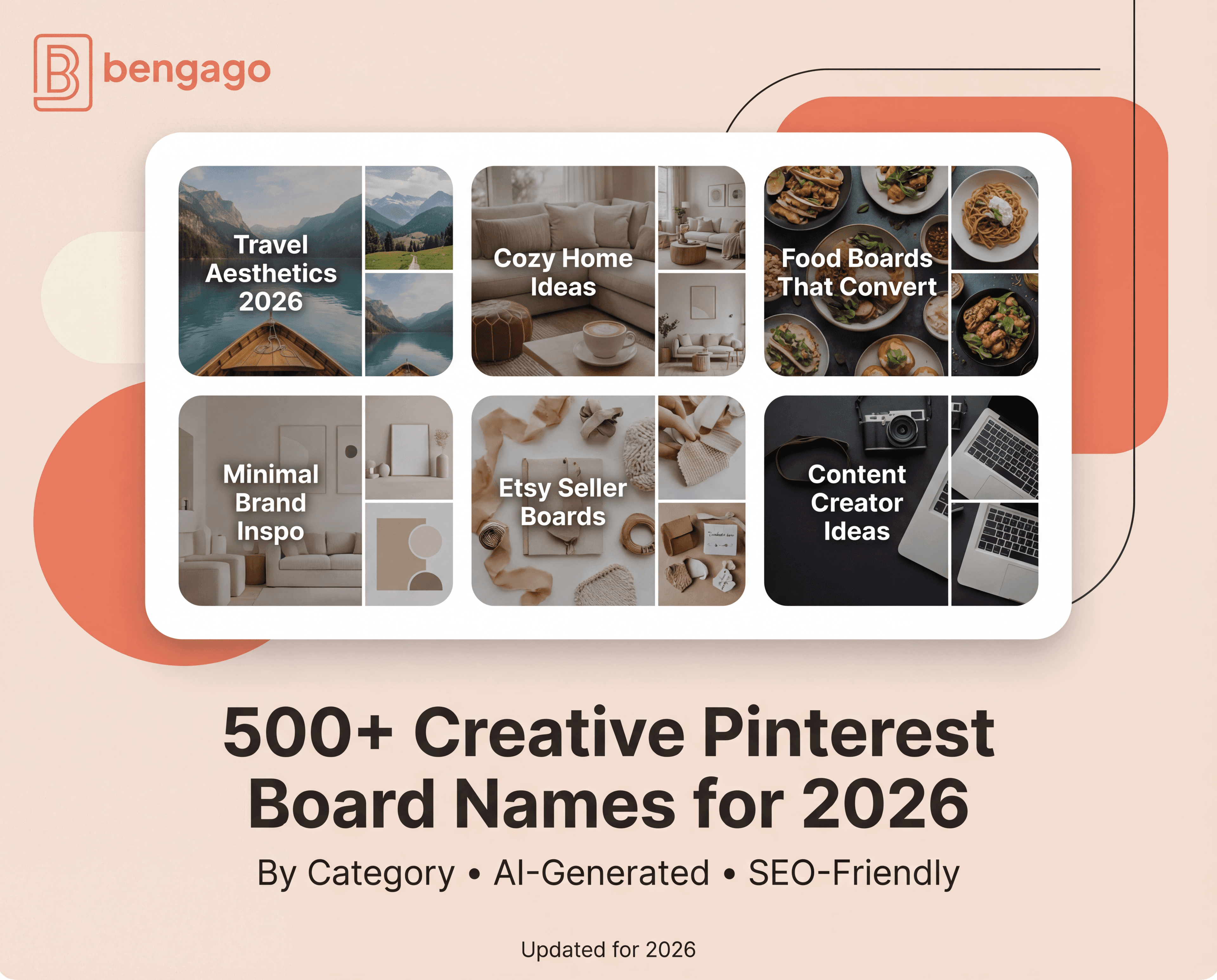 Featured image: 500+ Creative Pinterest Board Names for 2026 (By Category) - A visual guide to Pinterest board naming strategies and creative examples