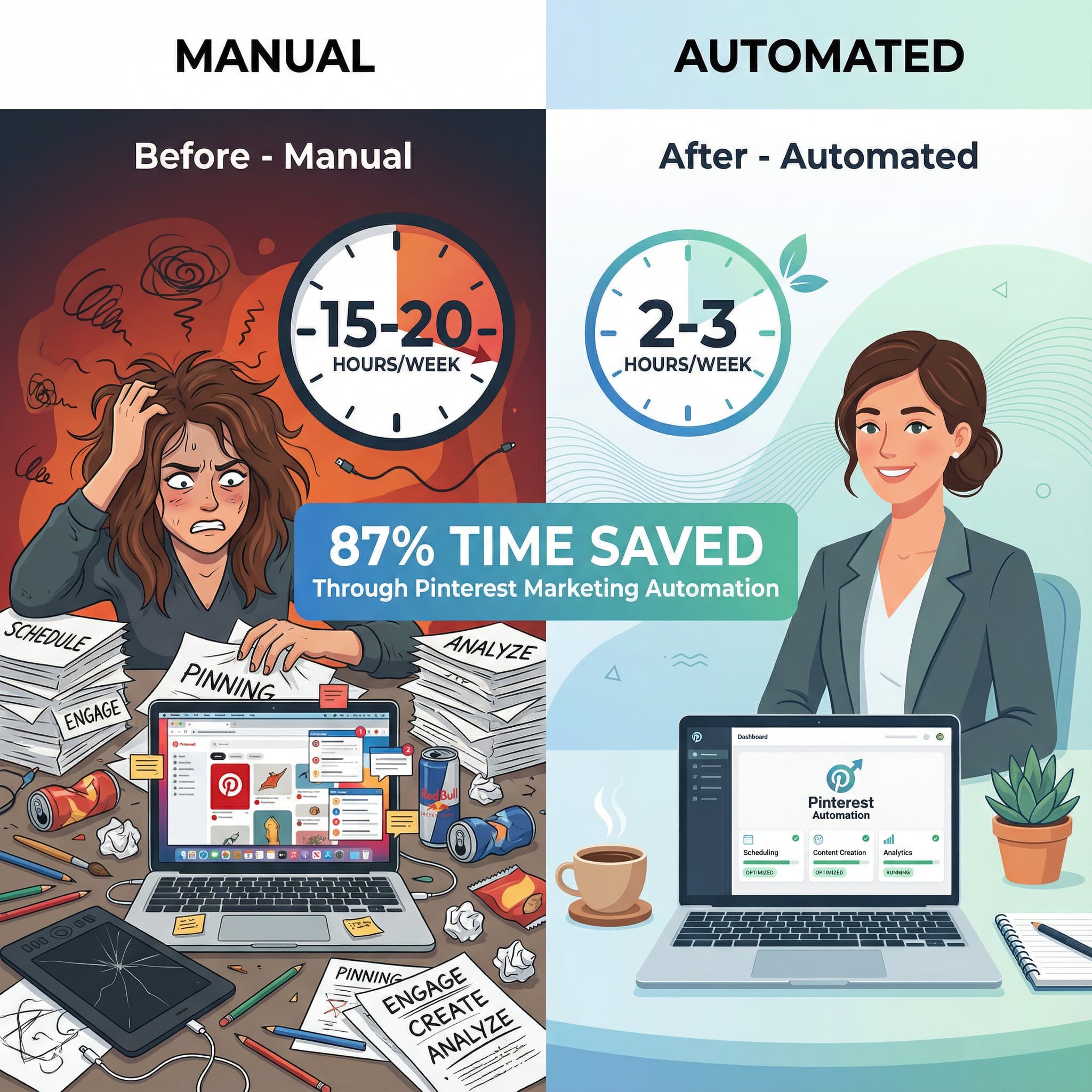Manual vs Automated Pinterest Marketing Time Comparison
